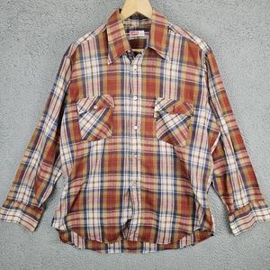 Vintage Levis Western Shirt Mens XL Plaid Cowboy Rancher Rodeo Orange